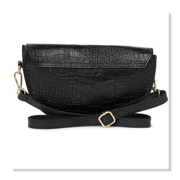 Scui Studios Half Moon Croc Embossed Leather Crossbody Bag in Black - NEW - Picture 3 of 13